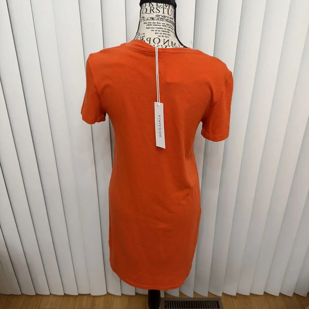 NWT Stateside Orange T-Shirt Dress Made in USA Soft Stretch Minimalist Sz XS